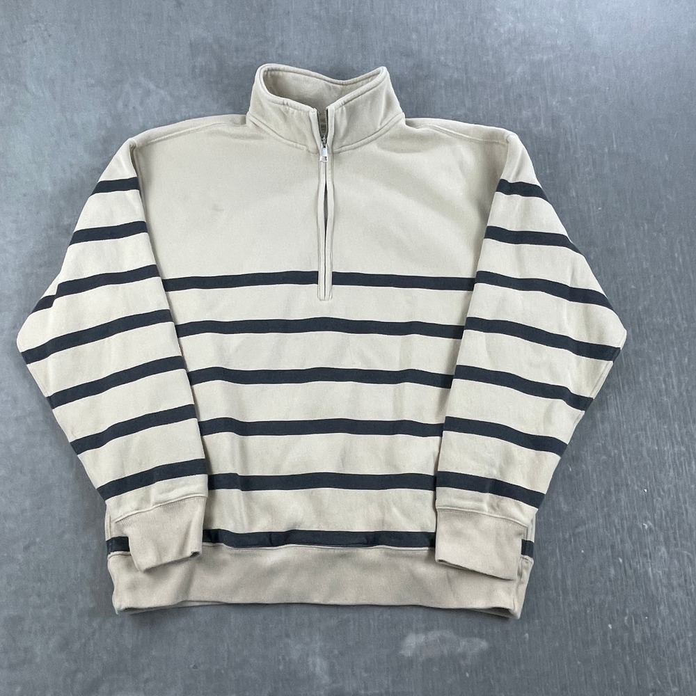 Abercrombie & Fitch Mens S Tan Striped Quarter Zip Soft Max Essentials Pullover